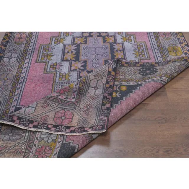 Vintage Turkish Oushak Handmade Wool Cotton Pink Area Rug 125x242