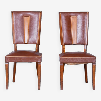 Pair of Original Art Deco Chairs, by Jules Leleu, Beech, France, 1920s