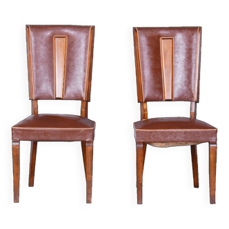 Pair of Original Art Deco Chairs, by Jules Leleu, Beech, France, 1920s