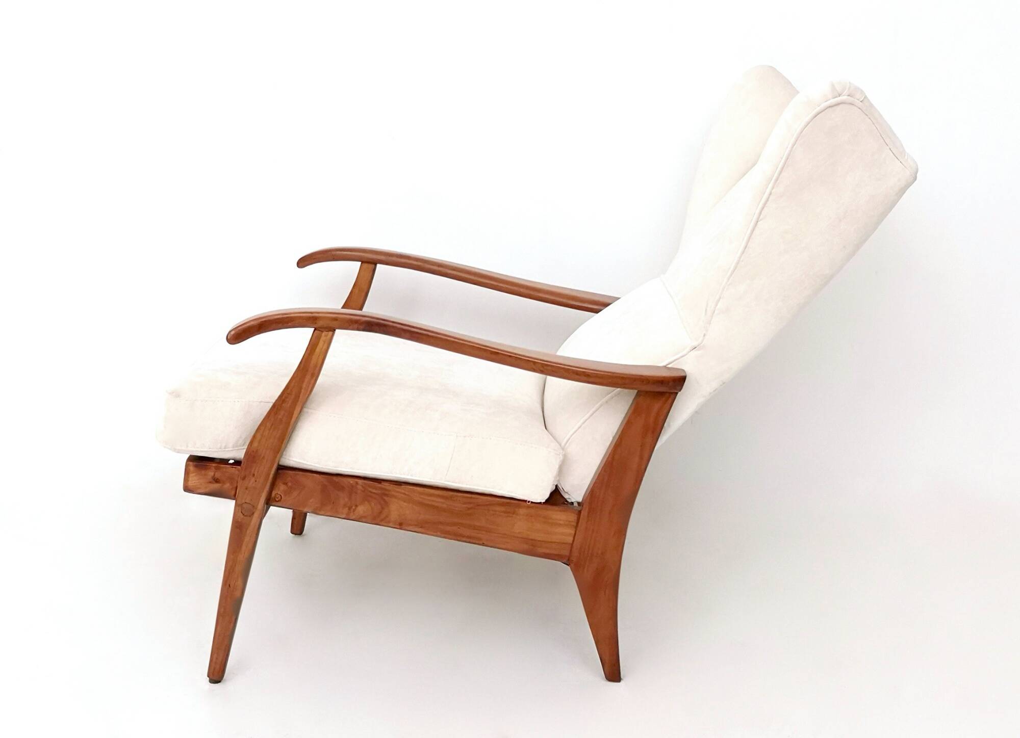 Reclining Armchair with Cherry Frame and White Velvet Upholstery, Italy