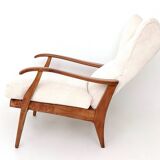 Reclining Armchair with Cherry Frame and White Velvet Upholstery, Italy