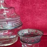 Carafe et 2 Gobelets en Cristal taillé et givré liserés noirs