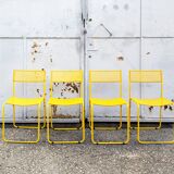 Chaises italiennes jaunes en métal perforé par Flyline, années 1970, lot de 4