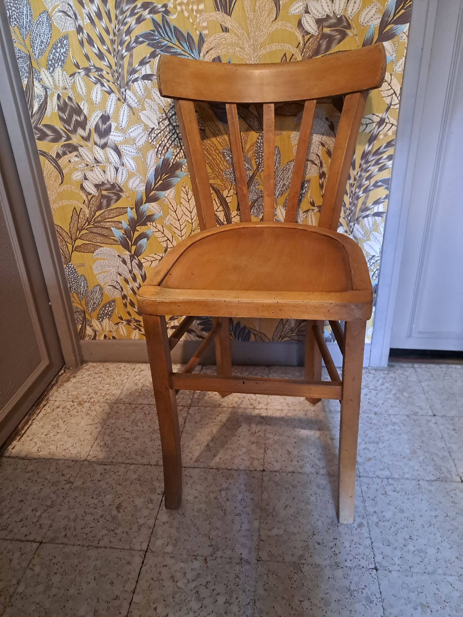 Set of 2 blond wood bistro chairs 1940