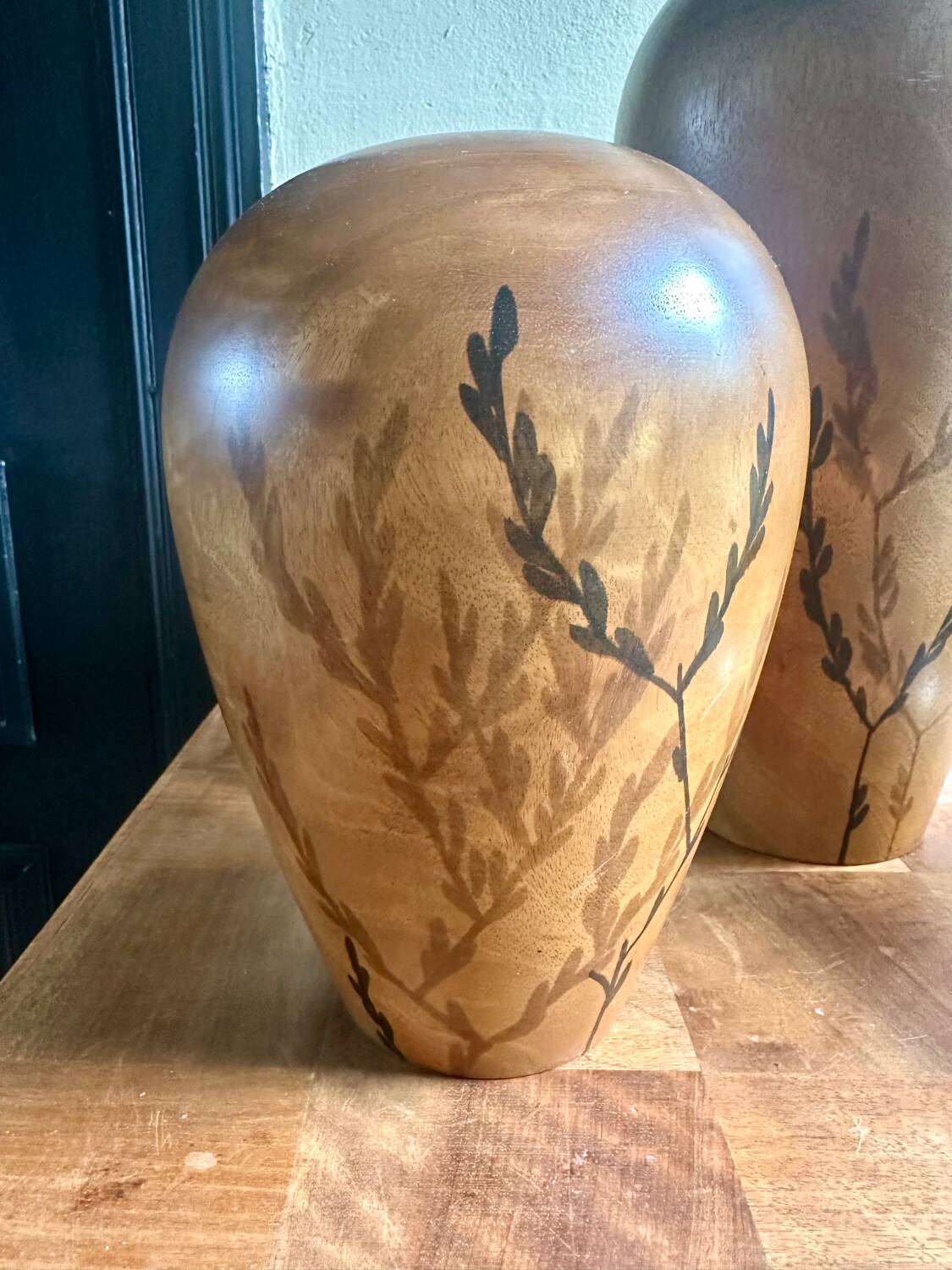 Pair of wooden vases