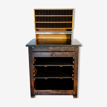Printer's furniture, wood and cast iron, mid 20th