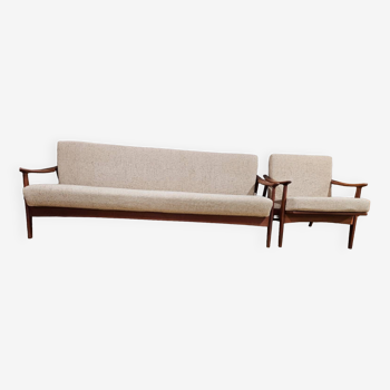 Danish teak Scandinavian sofa armchair set 1960