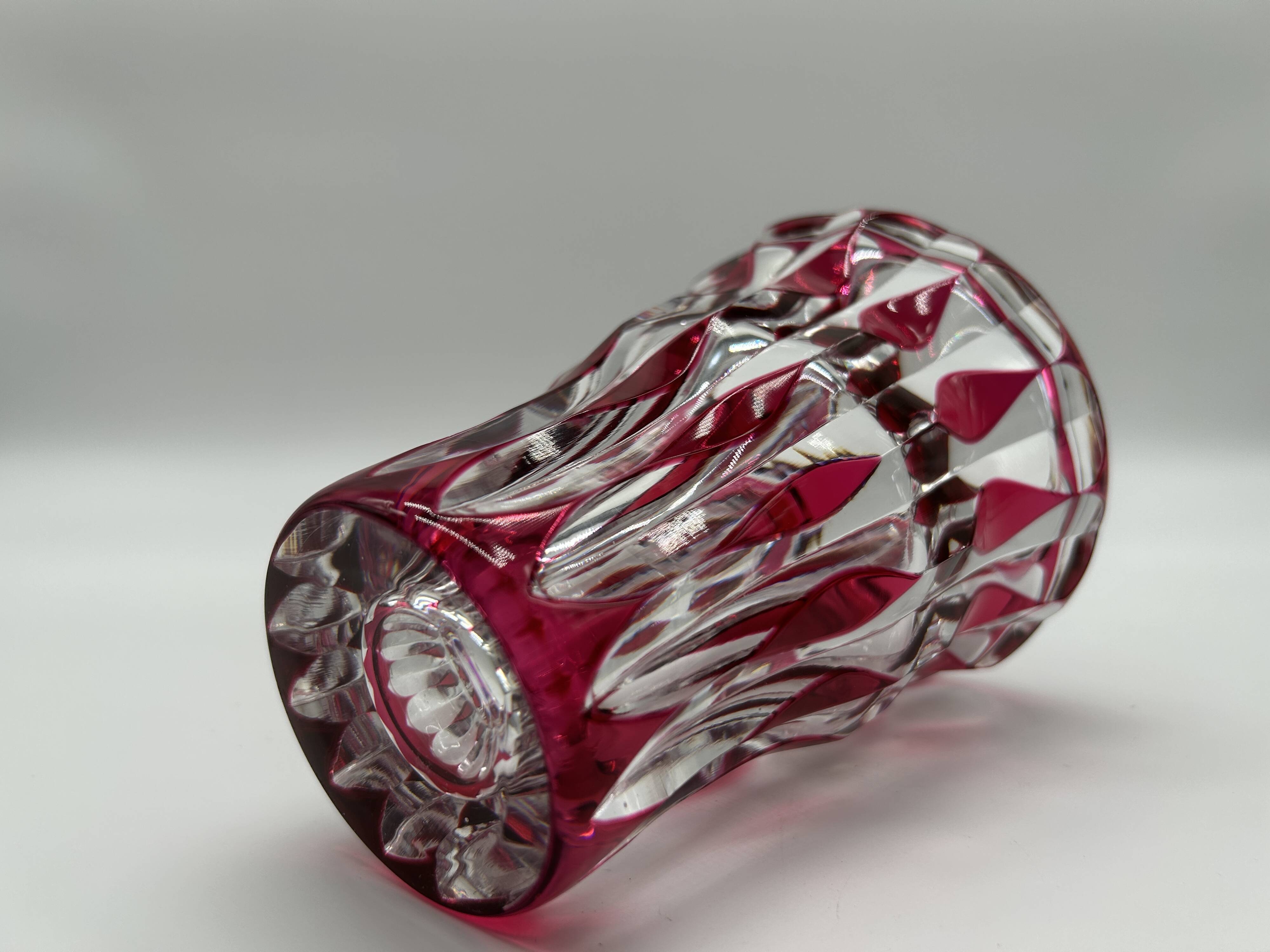 Cut and double red crystal vase from Val Saint-Lambert.