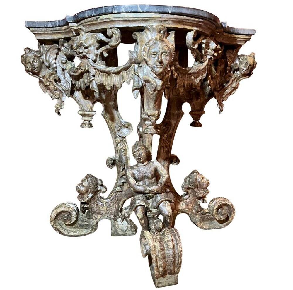 Italian Sculptural Silver Mecca Gilding Console Tables, Set of 2