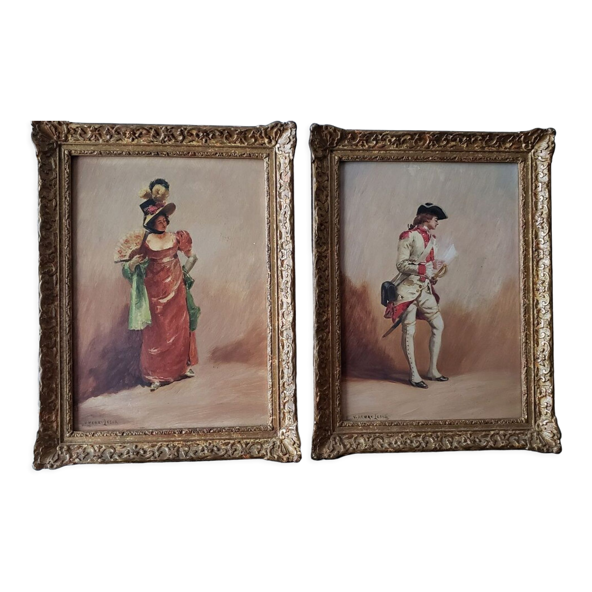Pair of oils on panel by henri victor lesur