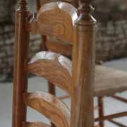 Set of 4 old Dutch oak ladderback chairs with rush seats – 1960s