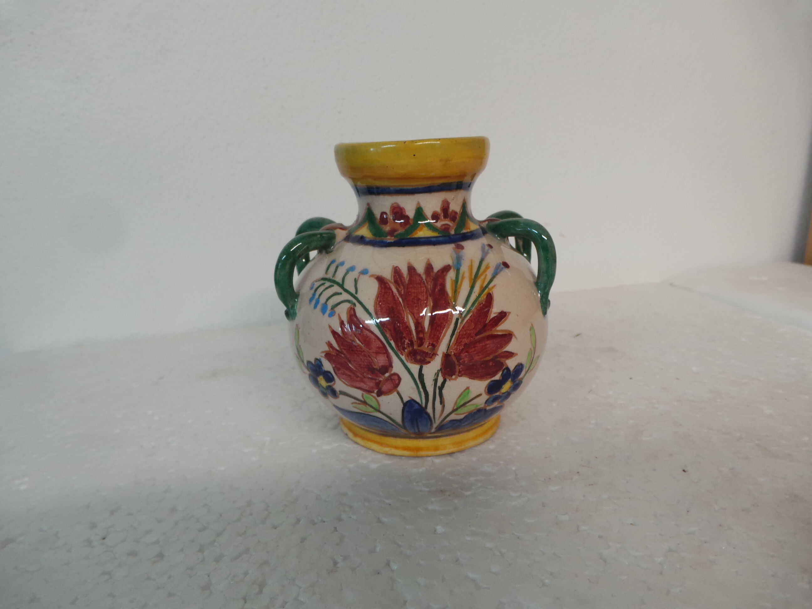small vase has 4 handles Italy floral decoration