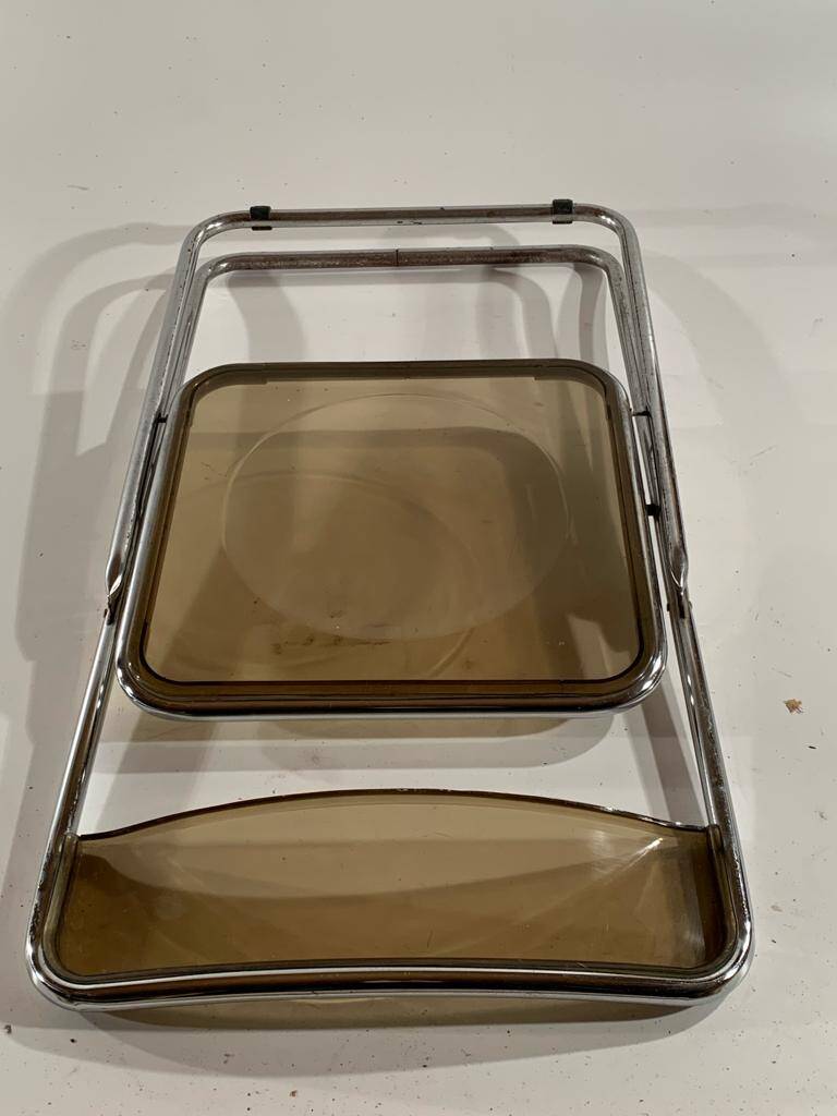 stainless steel and smoked plastic folding chair 70s style