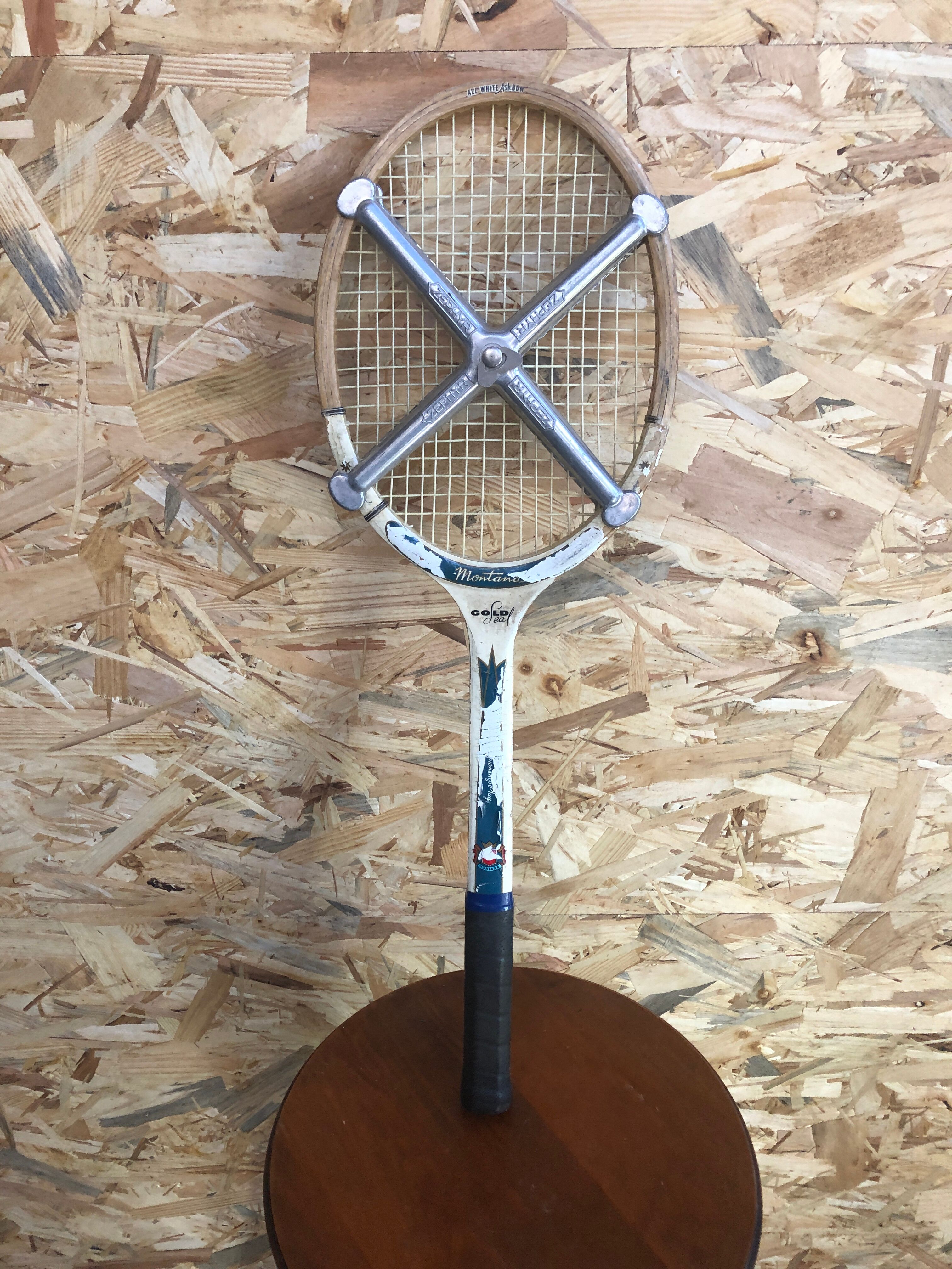 Raquette tennis montana goldseal bois avec protection métal zephyr vintage