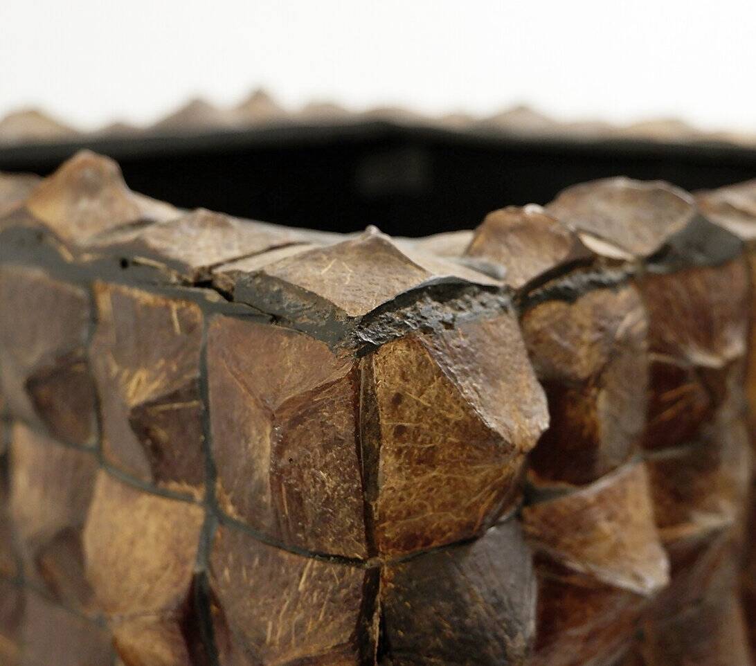 Pair of coconut mosaic shell plant holders