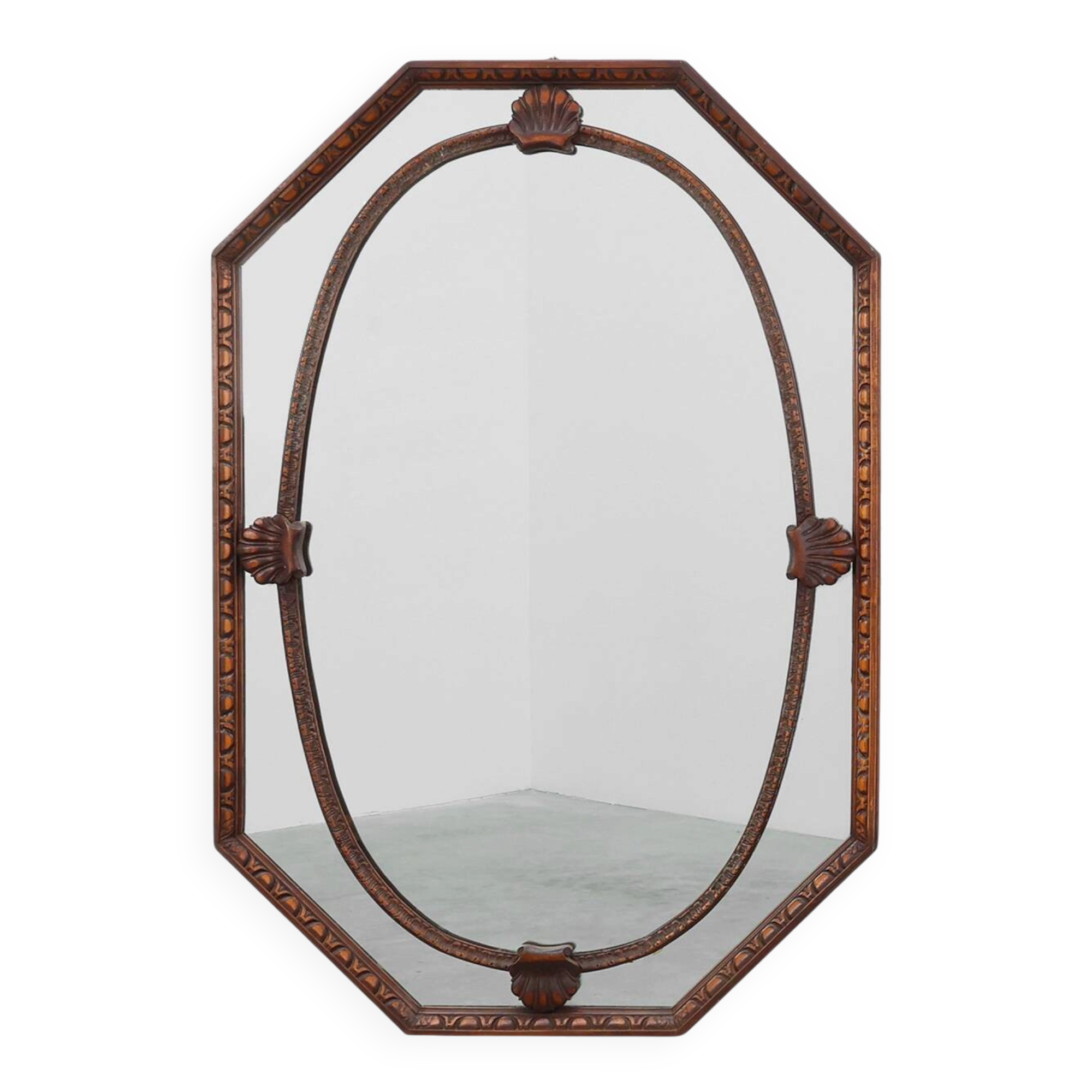 Art Deco octagonal wooden mirror, France ca. 1920