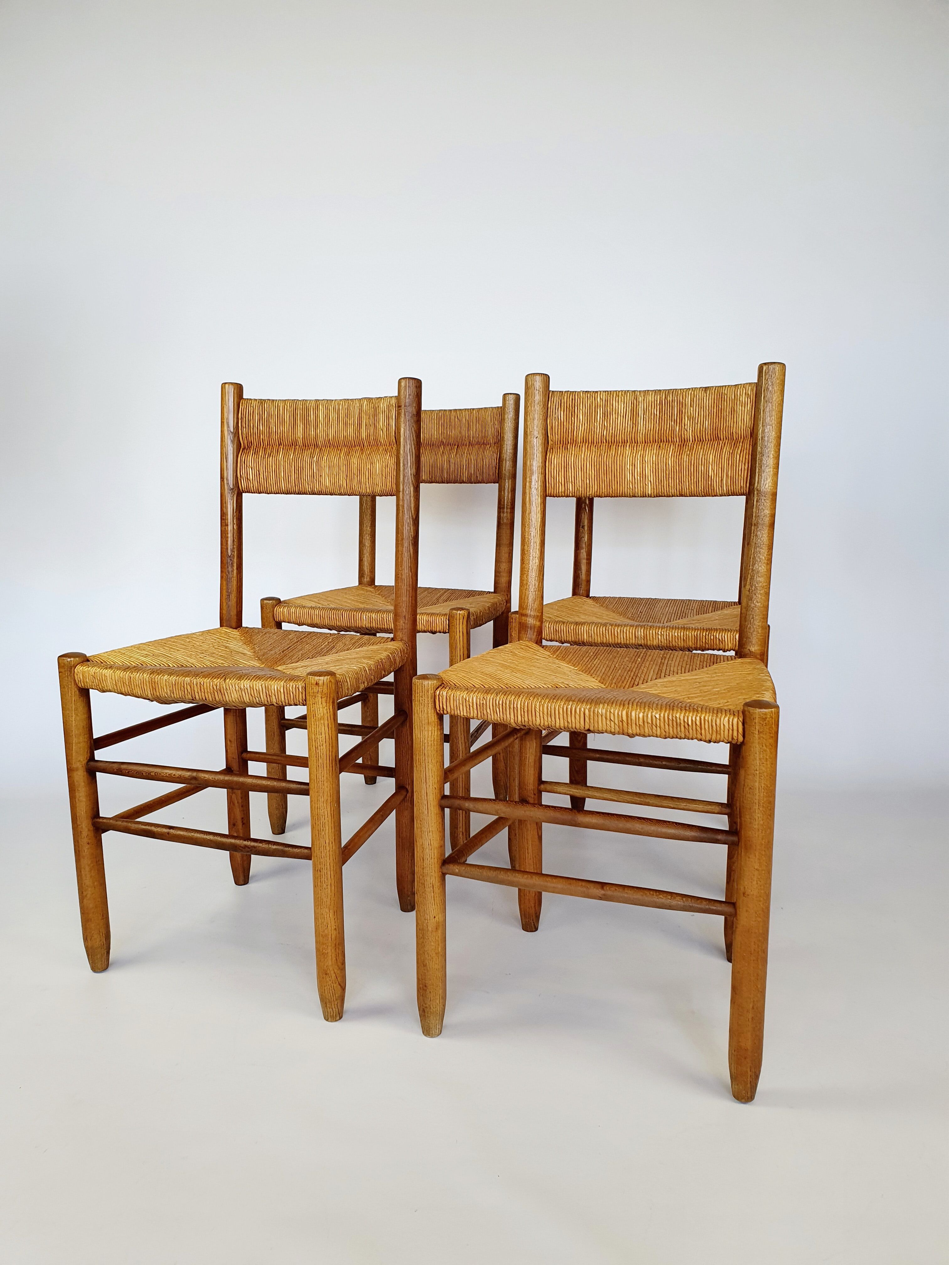 Set of 4 antique chairs, seats and mulched backrests