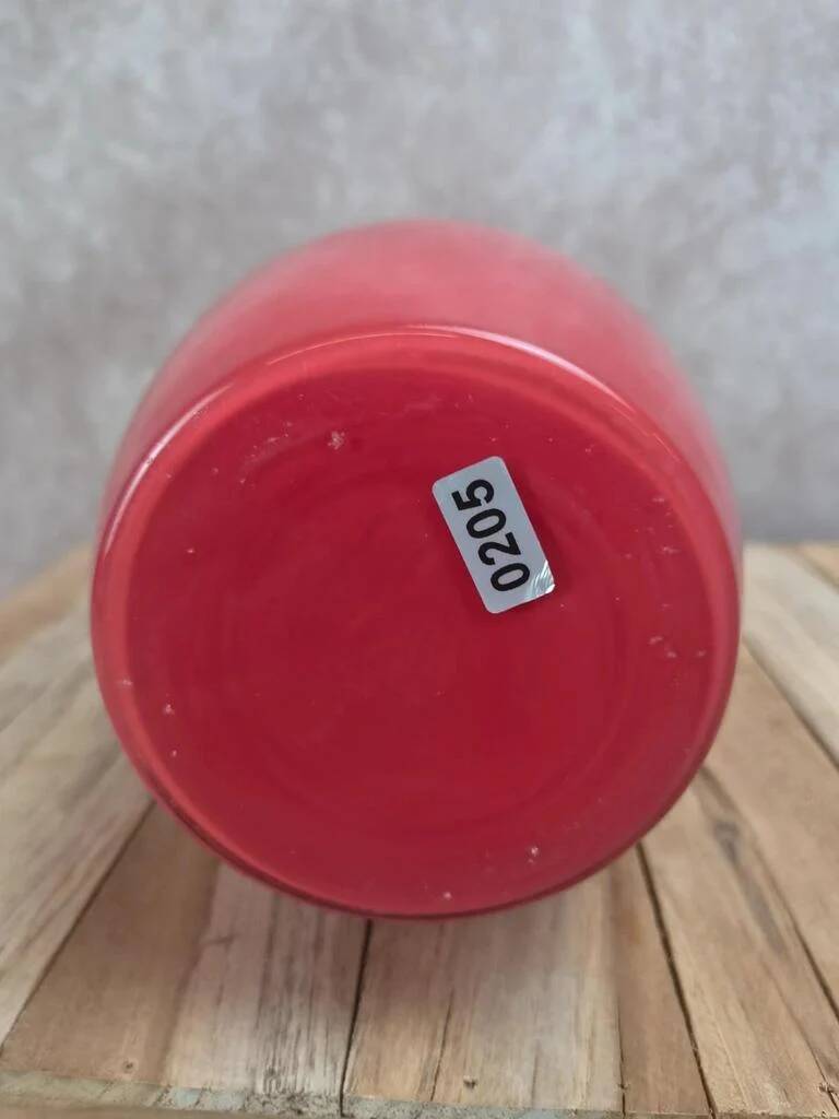 Vintage red glass vase – hand-painted floral decoration – signed Ar