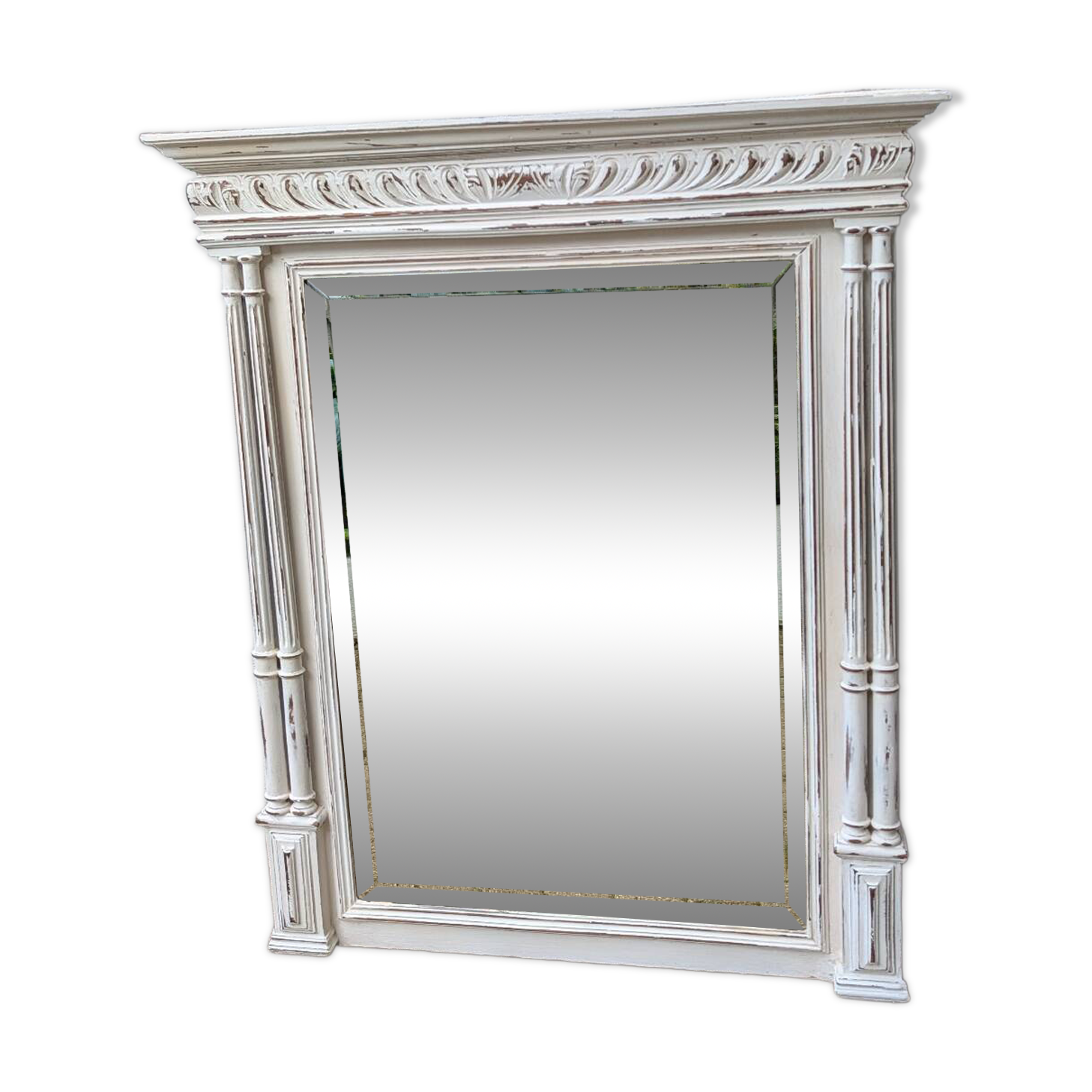 Shabby chic white patinated trumeau mirror – bevelled mirror
