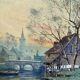Watercolor Painting "Landscape at the River at Dusk" early 20th century
