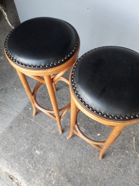 Paire 2 tabourets bistrot bar bois courbé st art deco