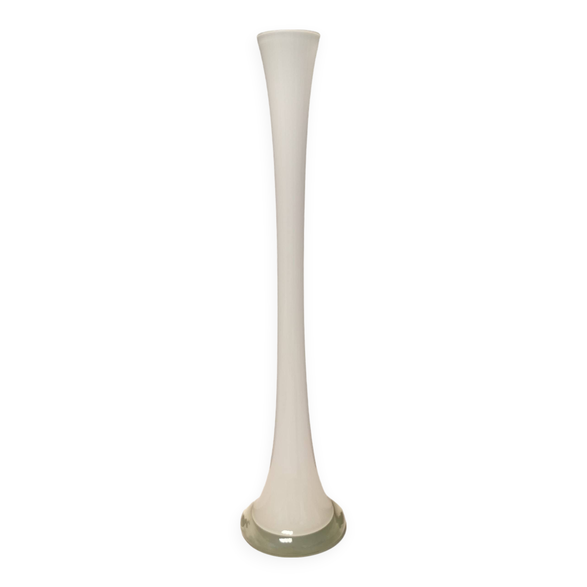 Tall, slim glass vase, in double layer glass (translucent and milky white)