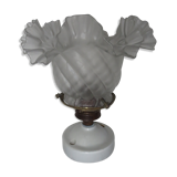 Ancienne applique droite en porcelaine et tulipe en verre