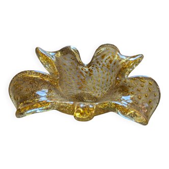 Vintage ashtray in the shape of a shell in golden glass