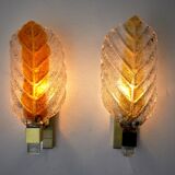 Pair of wall lamps Leaves, Bicolore, Murano, Italy, 1970