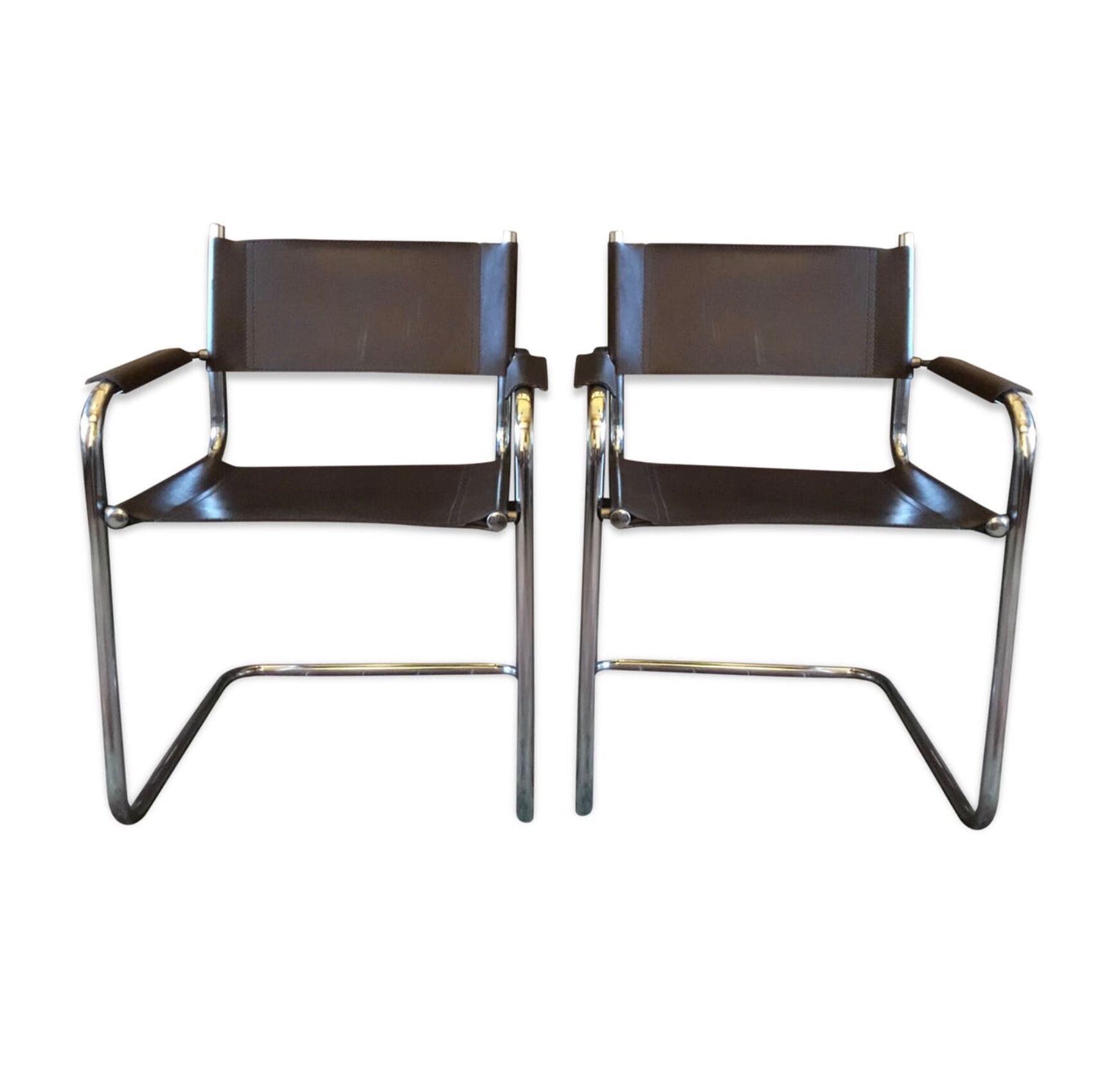 Leather and steel armchairs