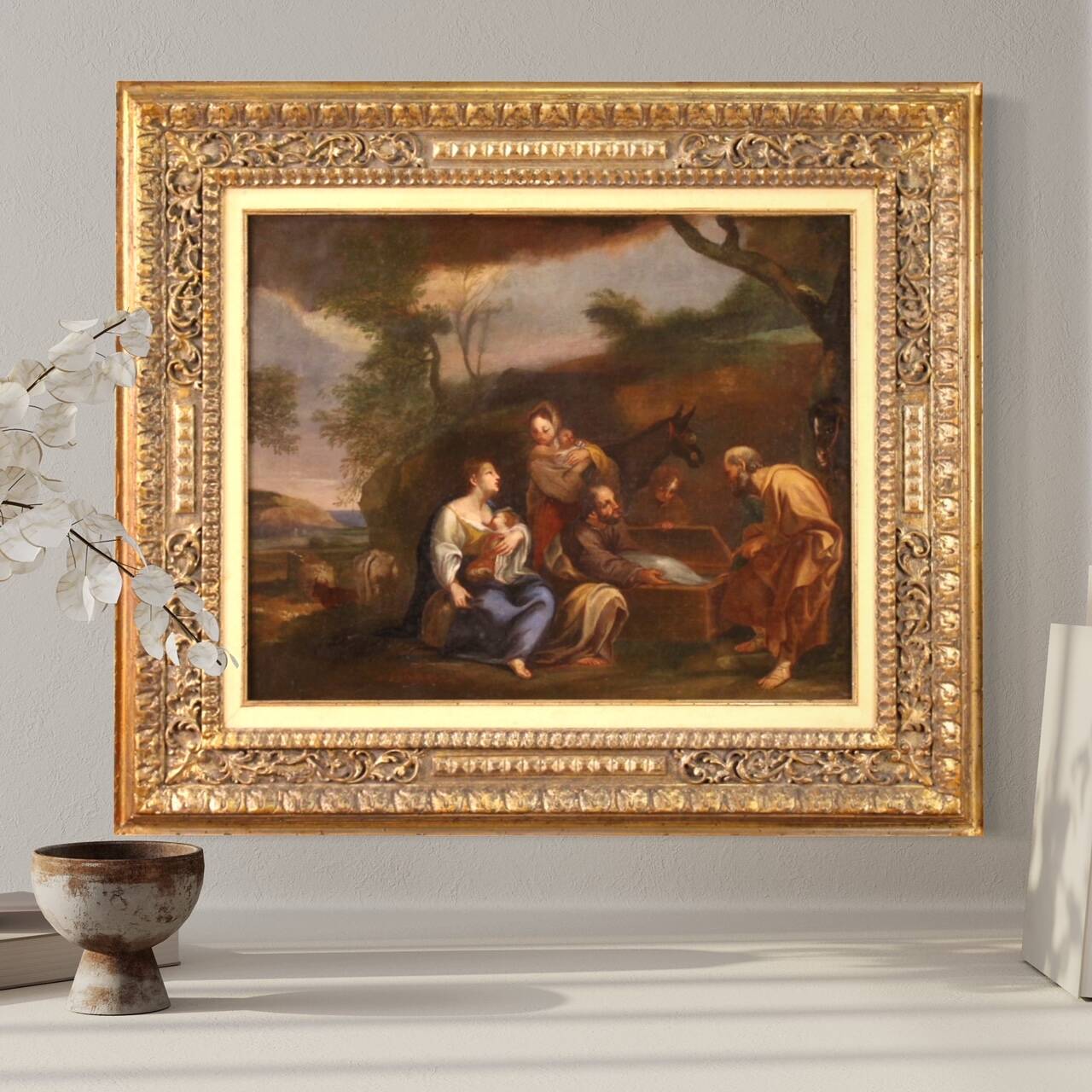 18th century Italian landscape painting with family scene