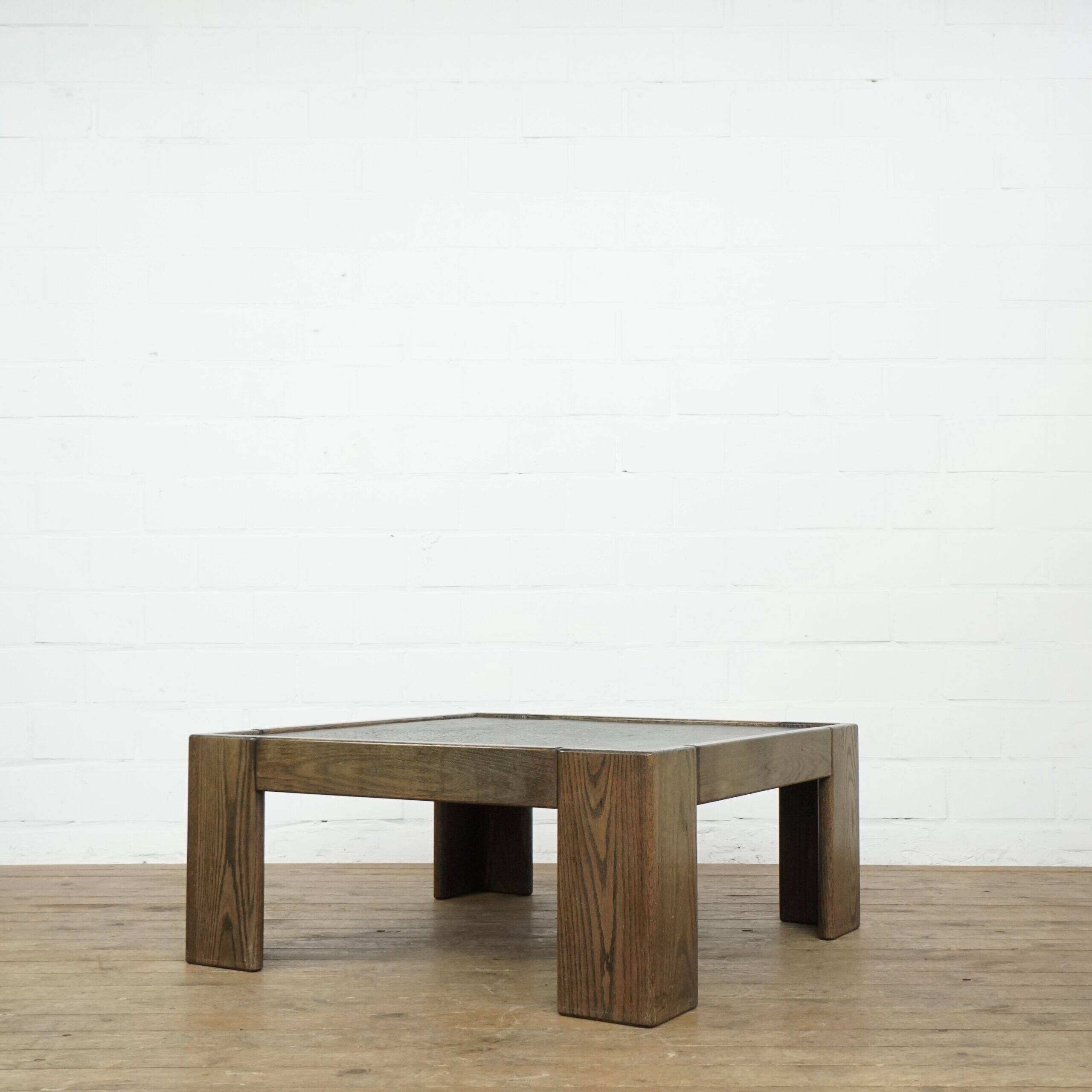 Belgium brutalist oak and stone coffee table