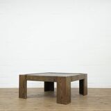 Belgium brutalist oak and stone coffee table