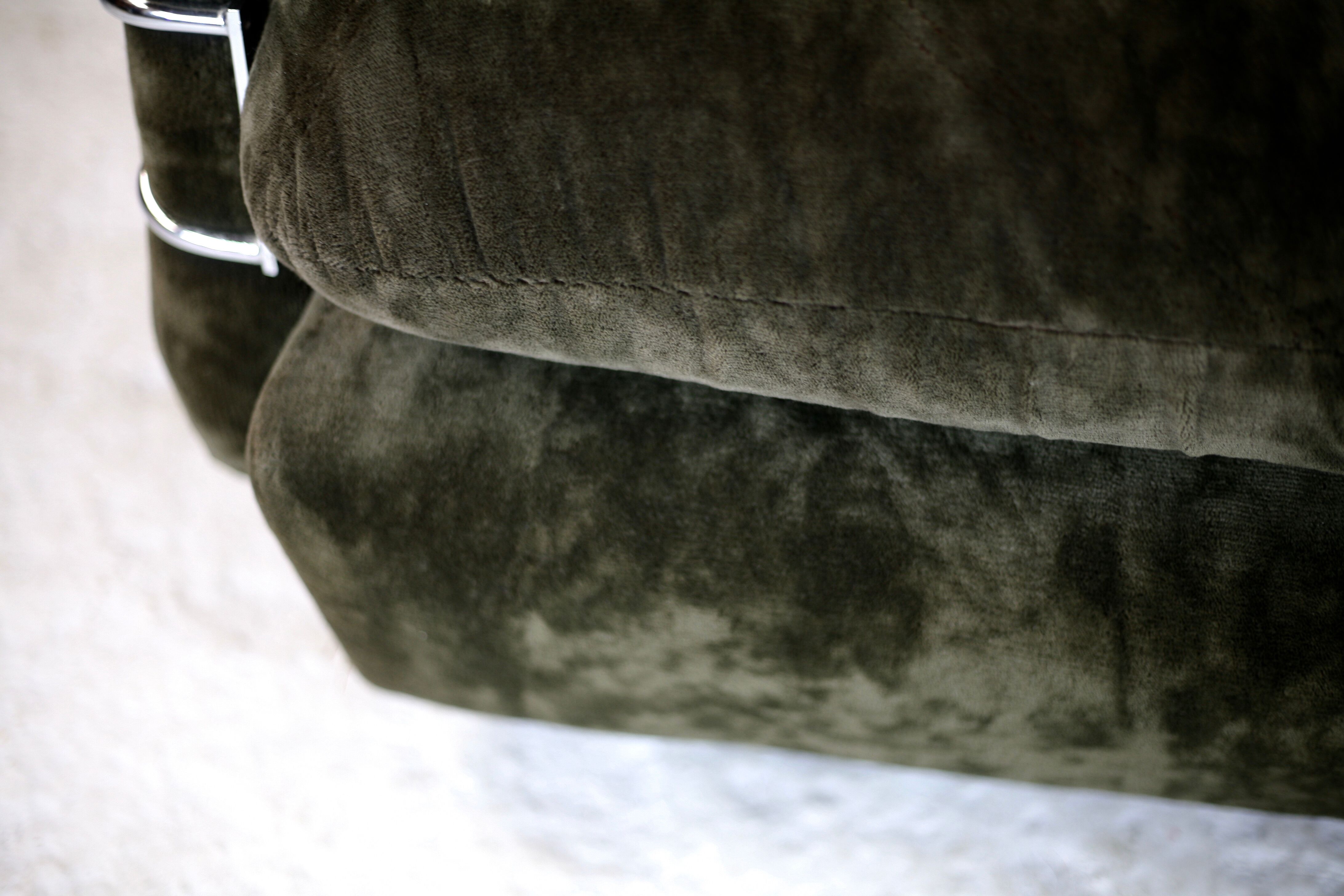 Pair of armchairs "Space Age", brown velvet and steel, France, circa 1970.