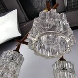 Scandinavian hanging lamp with glass cones hold by teak hanging