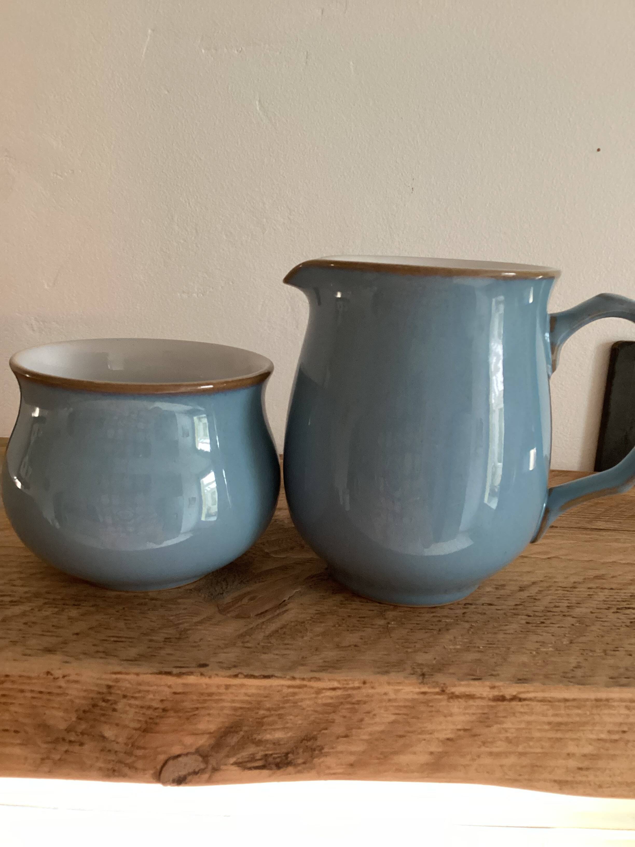 Cruchon à lait / Crémier et bol à sucre en grès bleu Denby
