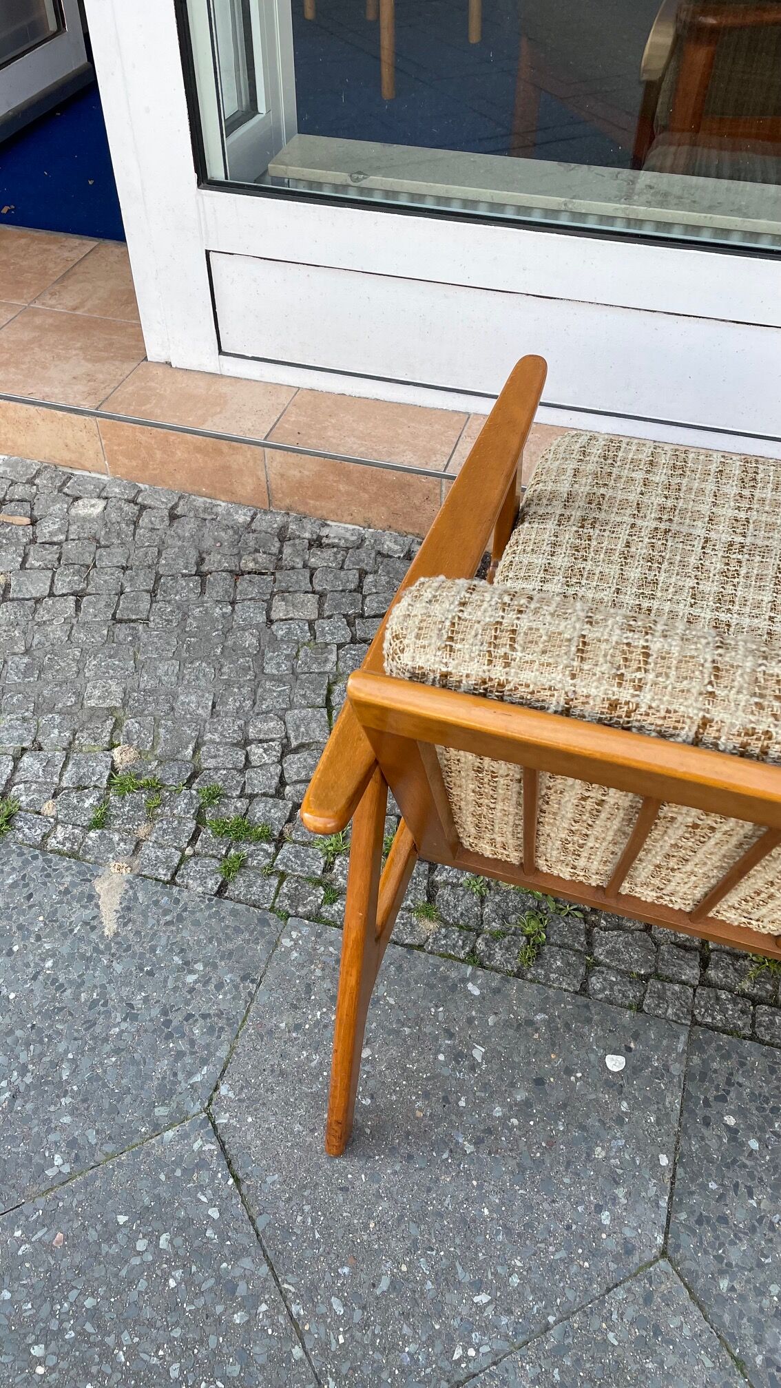 Scandinavian armchair in wood and wool 60s