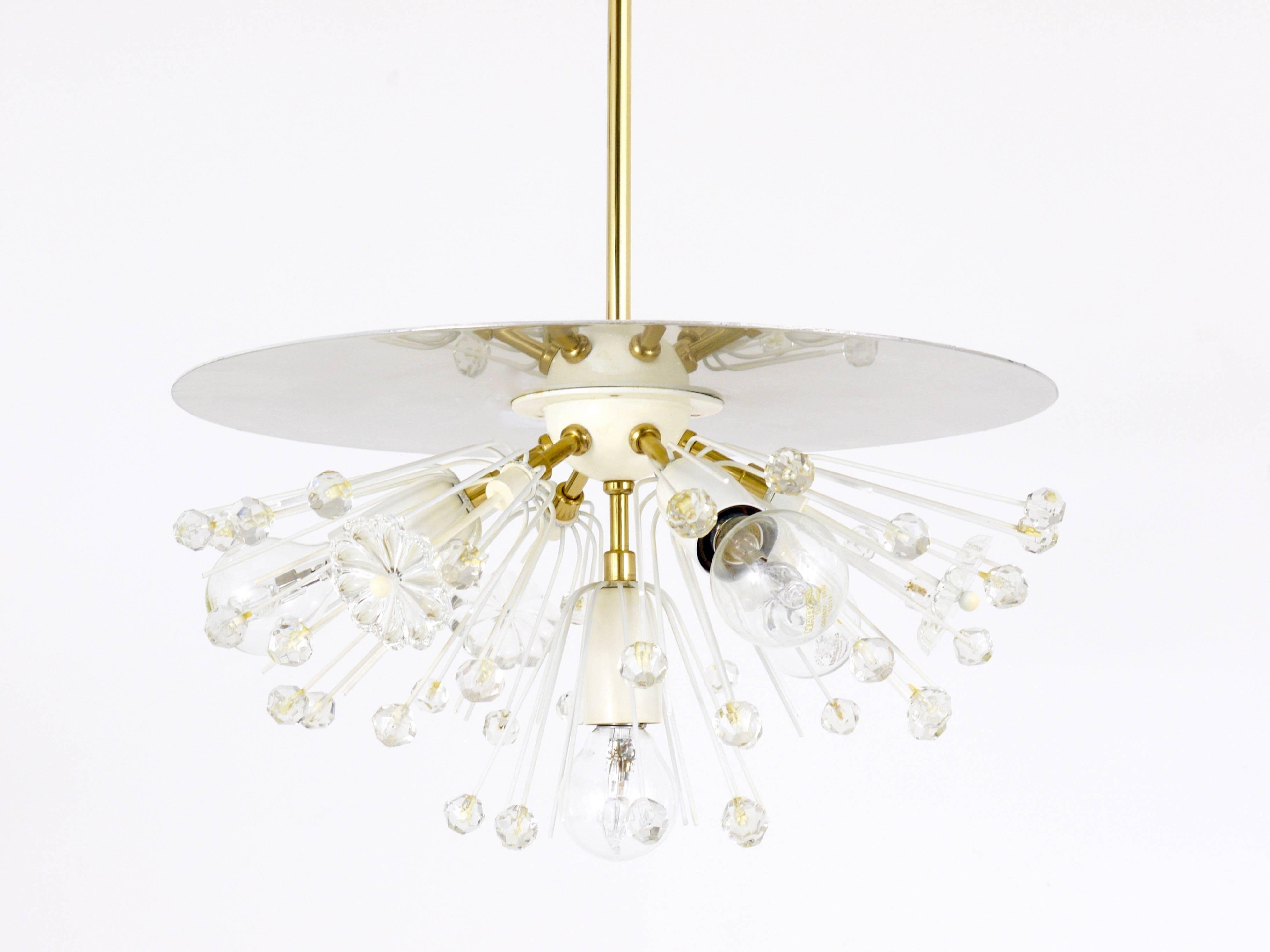 Emil Stejnar Lustre Blowball en Laiton et Cristal, Rupert Nikoll, Autriche, Années 1950