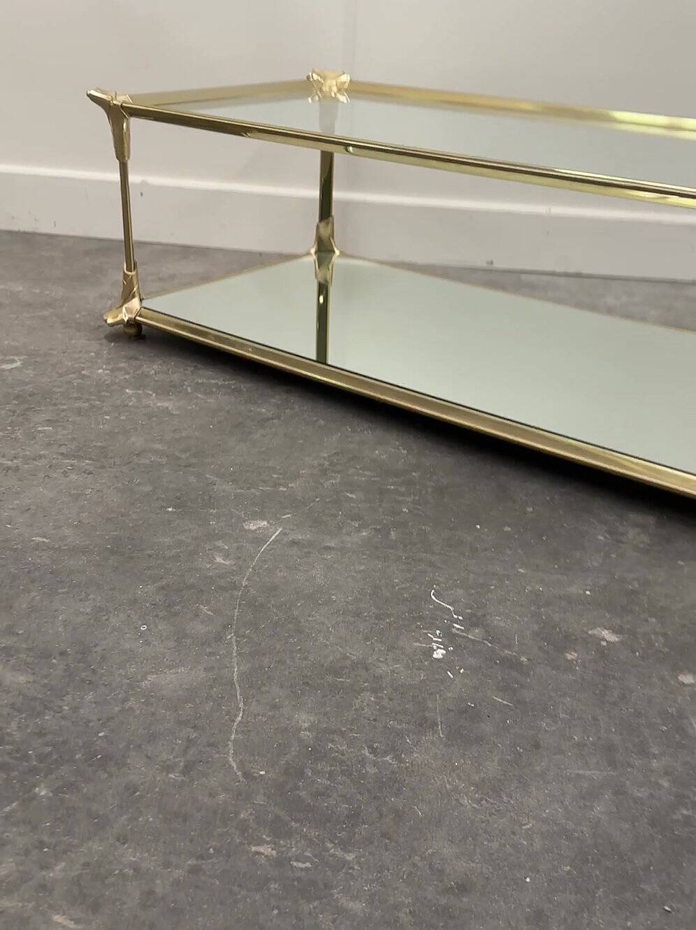 Elegant vintage mirrored brass coffee table, 1980s France.