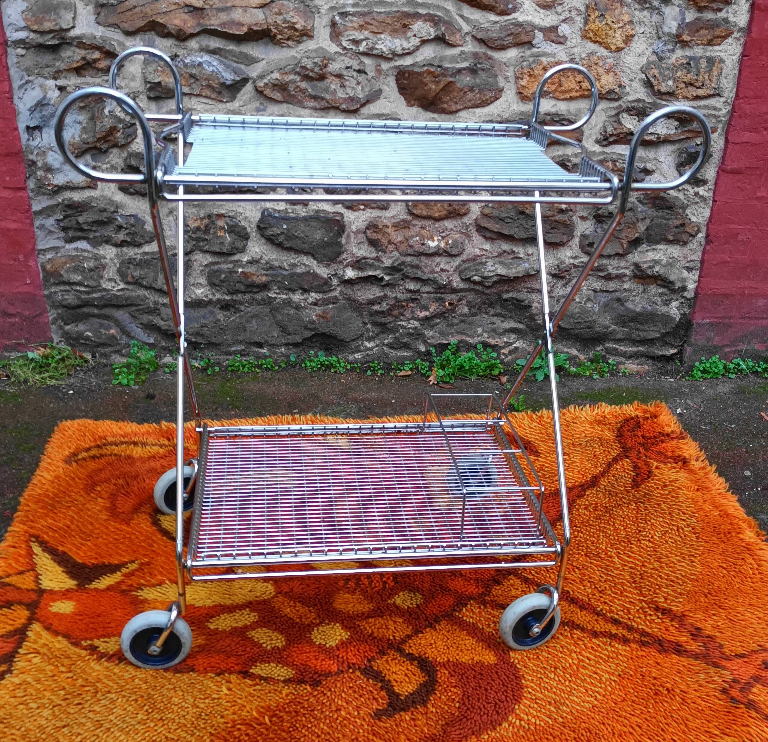 Chrome-plated metal serving cart, 1970s