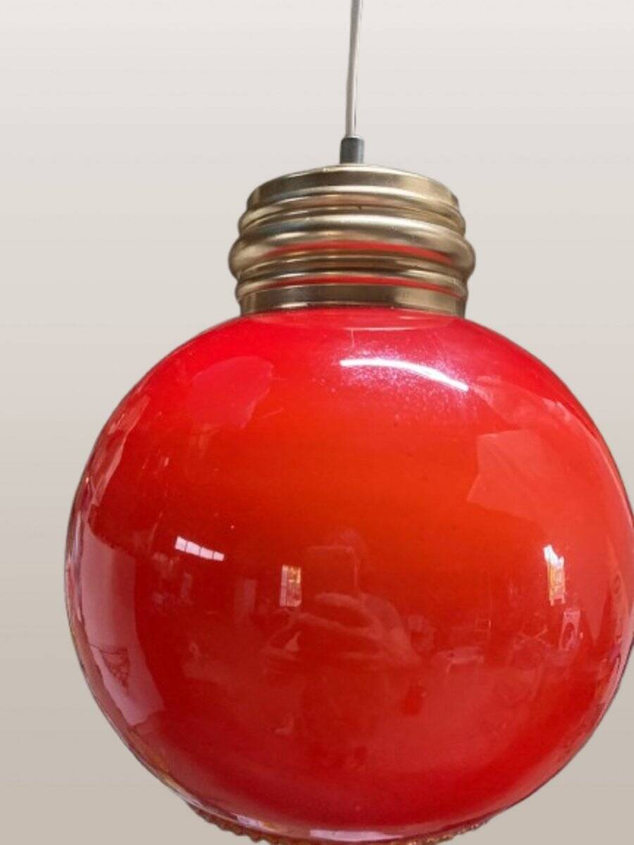 Hanging globe in red opaline glass, 1970s