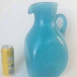 Large pitcher-shaped vase in blue bubble glass paste, th