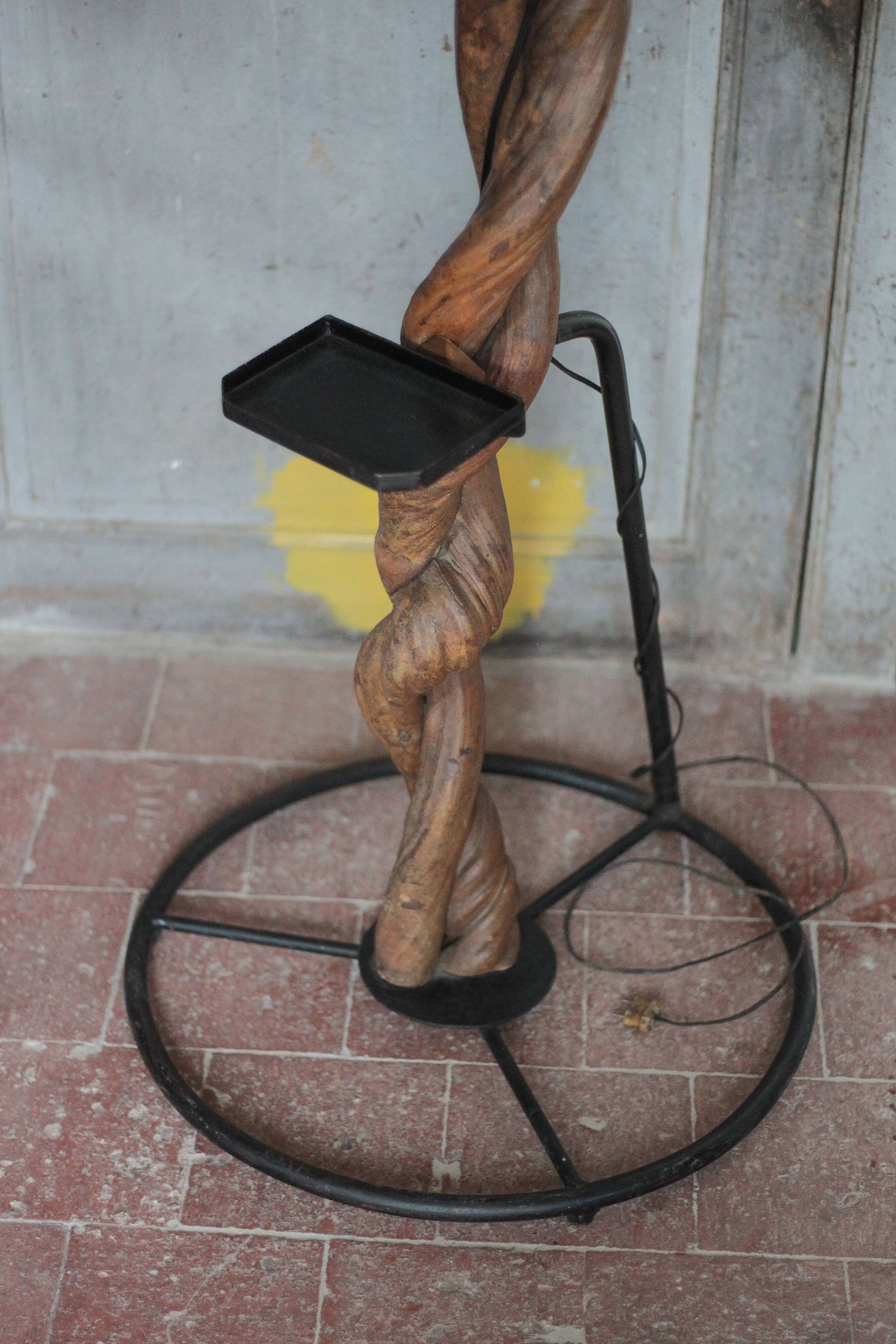 Liane and metal floor lamp with perforated leather shade featuring elephant patterns, lise.