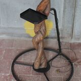 Liane and metal floor lamp with perforated leather shade featuring elephant patterns, lise.