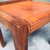 Elm and Cognac Leather Dining Room Chairs Set in the style of Pierre Chapo, Italy, 1960s, Set of 4