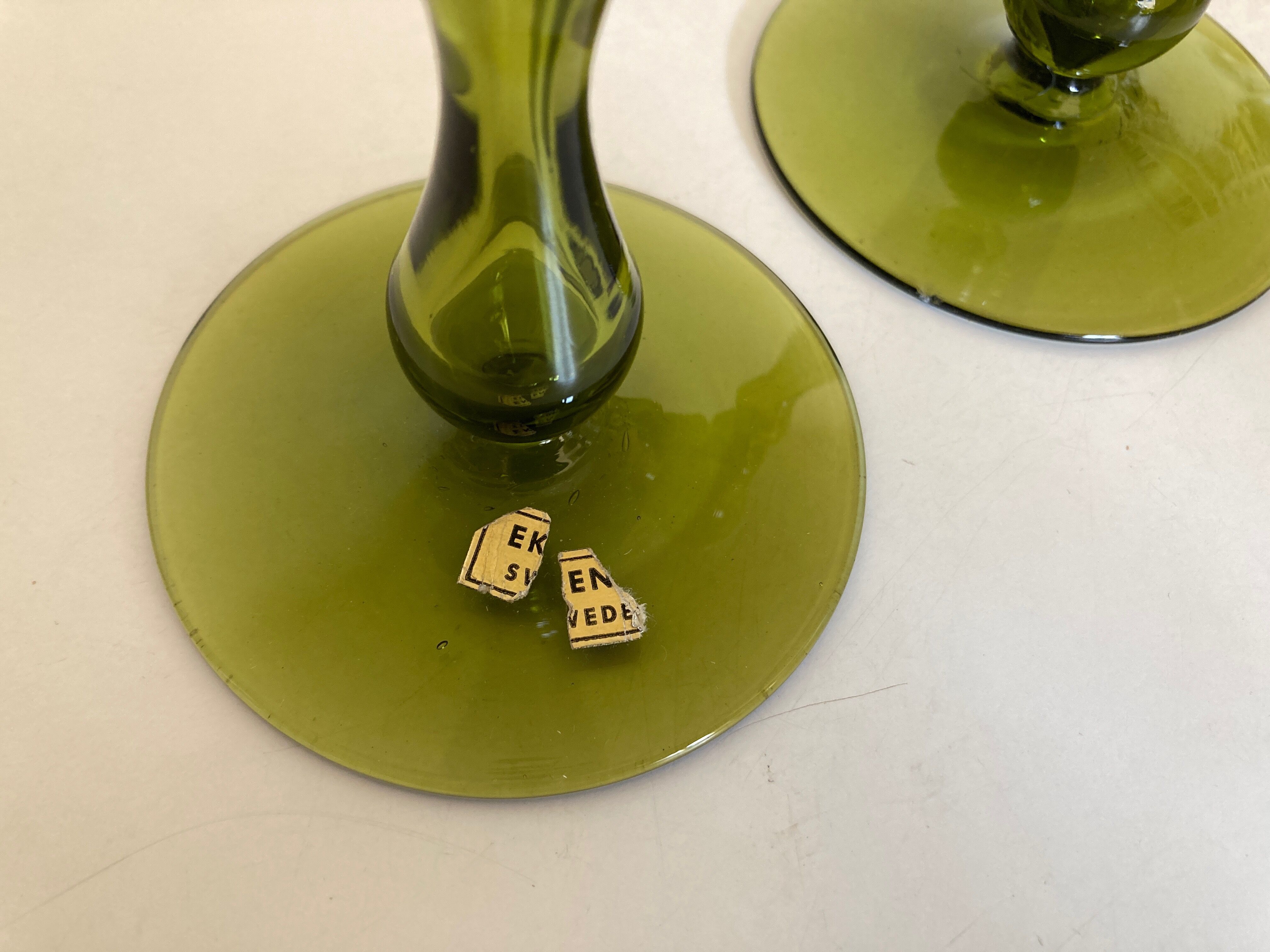 Pair of scandinavian candle holders in blown glass Ekenas Sweden 1960