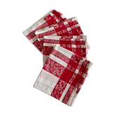 4 serviettes tissus  damassé rouge et blanc vintage