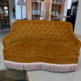 Canapé banquette crapaud velour jaune