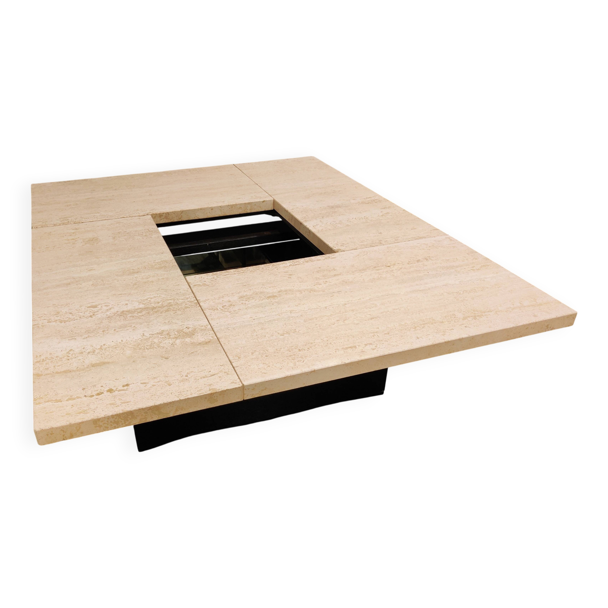Vintage travertine hidden bar coffee table, 1970s