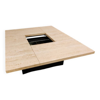 Vintage travertine hidden bar coffee table, 1970s